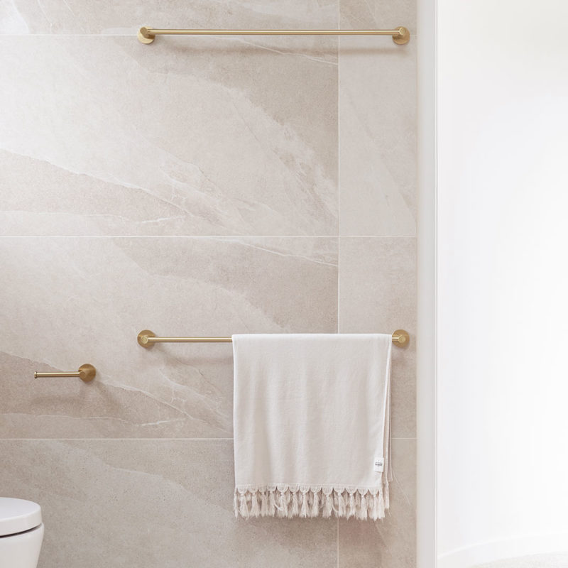 Cali Single Towel Rail 800mm Brushed Brass Nz Abi Bathrooms And Interiors